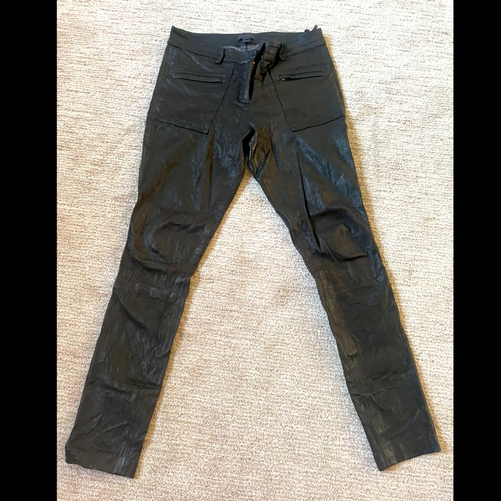 Faux Leather Black Moto Jeans - J Crew - not noisy, plastic-y or sweaty
